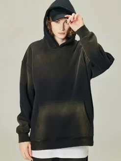 Men‘s Fleece Washed Sweatshirt Distressed Hooded Sweatshirt For Men