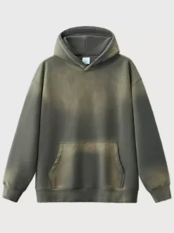 Men‘s Fleece Washed Sweatshirt Distressed Hooded Sweatshirt For Men