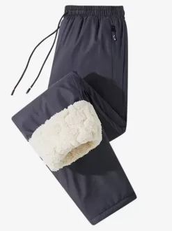 Men's Fleece Windproof and Waterproof Plus Size Fleece Sports Trousers