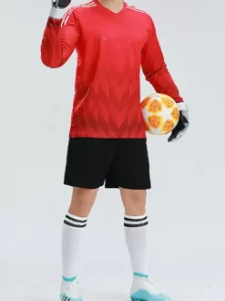 Men's Football Goalkeeper Two Piece Sets Adult Sports Breathable Training Long Sleeve Top and Shorts