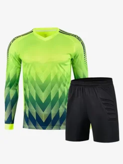 Men's Football Goalkeeper Two Piece Sets Adult Sports Breathable Training Long Sleeve Top and Shorts