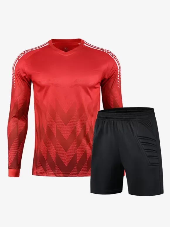 Men's Football Goalkeeper Two Piece Sets Adult Sports Breathable Training Long Sleeve Top and Shorts