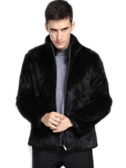 Men's Fuzzy Faux Fur Bomber Jackets Winter Coats