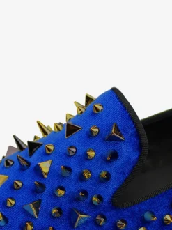 Men's Golden Spikes Rivets Loafers in Blue Suede Prom Party Wedding Shoes