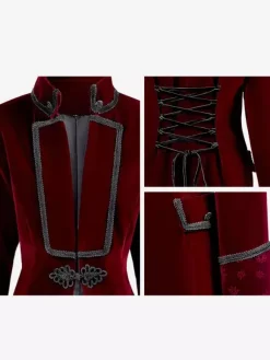 Mens Gothic Victorian Era Tailcoat Jacket Frock Coat With Tuxedo Tailoring For Steampunk Cosplay Burgundy