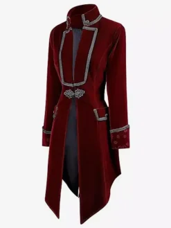 Mens Gothic Victorian Era Tailcoat Jacket Frock Coat With Tuxedo Tailoring For Steampunk Cosplay Burgundy