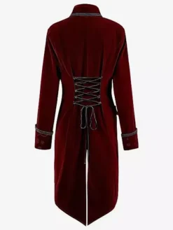 Mens Gothic Victorian Era Tailcoat Jacket Frock Coat With Tuxedo Tailoring For Steampunk Cosplay Burgundy