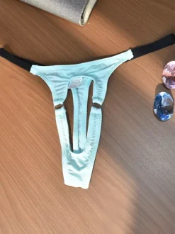 Men's G-String Hollow Out Ice Silk Thong Underwear With Black Elastic Waistband