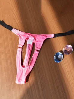 Men's G-String Hollow Out Ice Silk Thong Underwear With Black Elastic Waistband