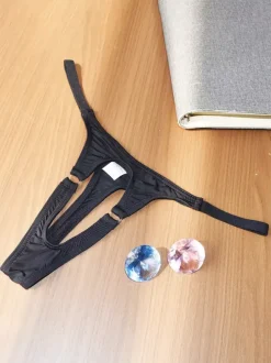 Men's G-String Hollow Out Ice Silk Thong Underwear With Black Elastic Waistband