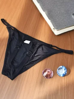 Men's G-String Ice Silk Open Front Thong Underwear With Black Elastic Waistband