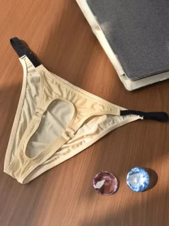 Men's G-String Ice Silk Open Front Thong Underwear With Black Elastic Waistband