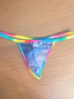 Men's G-String Rainbow Transparent Waistband Sheer Mesh Thong Underwear