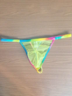 Men's G-String Rainbow Transparent Waistband Sheer Mesh Thong Underwear