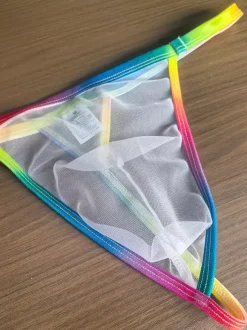 Men's G-String Rainbow Transparent Waistband Sheer Mesh Thong Underwear