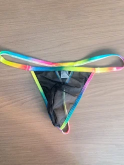 Men's G-String Rainbow Transparent Waistband Sheer Mesh Thong Underwear
