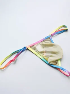Men's G-String Rainbow Waistband Sheer Mesh See-Through Thong Underwear
