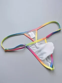 Men's G-String Rainbow Waistband Sheer Mesh See-Through Thong Underwear