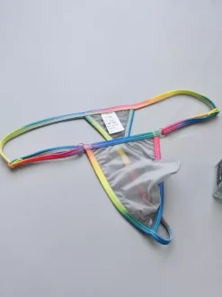 Men's G-String Rainbow Waistband Sheer Mesh See-Through Thong Underwear