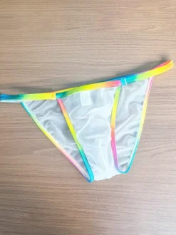 Men's G-String Rainbow Waistband Sheer Mesh See-Through Mesh Thong Underwear