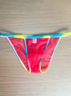 Men's G-String Rainbow Waistband Sheer Mesh See-Through Mesh Thong Underwear