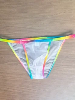 Men's G-String Rainbow Waistband Sheer Mesh See-Through Mesh Thong Underwear