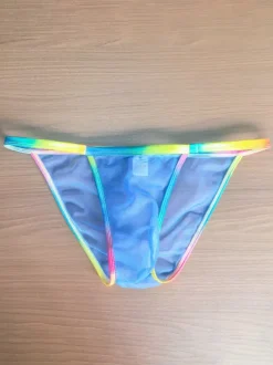 Men's G-String Rainbow Waistband Sheer Mesh See-Through Mesh Thong Underwear