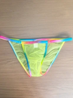 Men's G-String Rainbow Waistband Sheer Mesh See-Through Mesh Thong Underwear