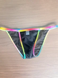 Men's G-String Rainbow Waistband Sheer Mesh See-Through Mesh Thong Underwear