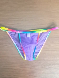 Men's G-String Rainbow Waistband Sheer Mesh See-Through Mesh Thong Underwear
