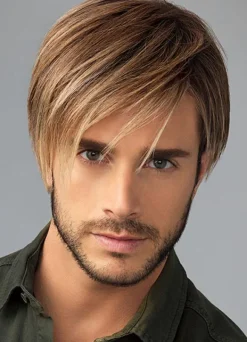 Men's Hair Wigs Flaxen Short Straight Side Parting Synthetic Wigs