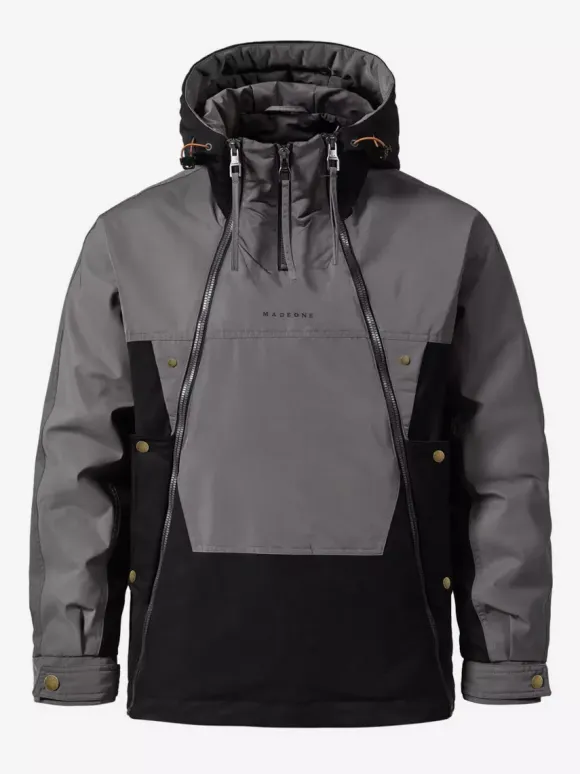 Men‘s Hooded Down Jacket Double Zipper Color Block Casual Down Jacket Warm Jacket