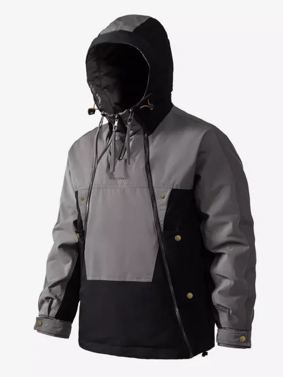Men‘s Hooded Down Jacket Double Zipper Color Block Casual Down Jacket Warm Jacket