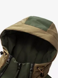 Men‘s Hooded Down Jacket Double Zipper Color Block Casual Down Jacket Warm Jacket