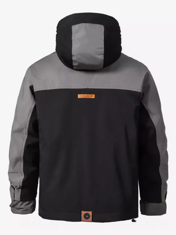 Men‘s Hooded Down Jacket Double Zipper Color Block Casual Down Jacket Warm Jacket