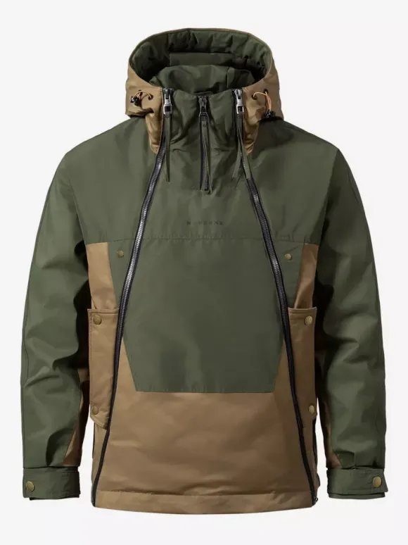 Men‘s Hooded Down Jacket Double Zipper Color Block Casual Down Jacket Warm Jacket