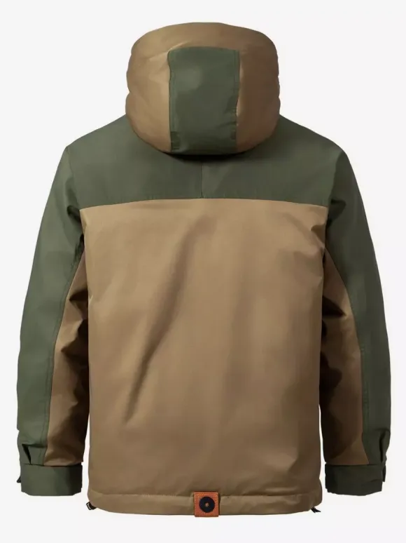 Men‘s Hooded Down Jacket Double Zipper Color Block Casual Down Jacket Warm Jacket