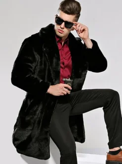 Men's Hooded Faux Fur Jackets Winter Coats In Black