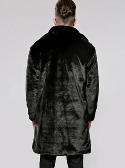Men's Hooded Faux Fur Jackets Winter Coats In Black