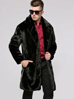 Men's Hooded Faux Fur Jackets Winter Coats In Black