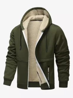 Men’s Hooded Fleece Jackets Long Sleeve Zip Closure Winter Coats