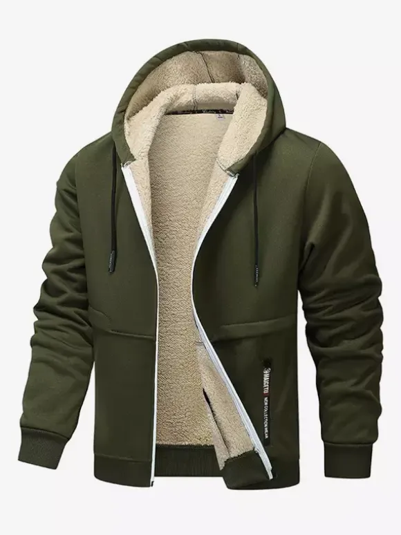 Men’s Hooded Fleece Jackets Long Sleeve Zip Closure Winter Coats