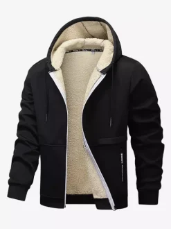 Men’s Hooded Fleece Jackets Long Sleeve Zip Closure Winter Coats