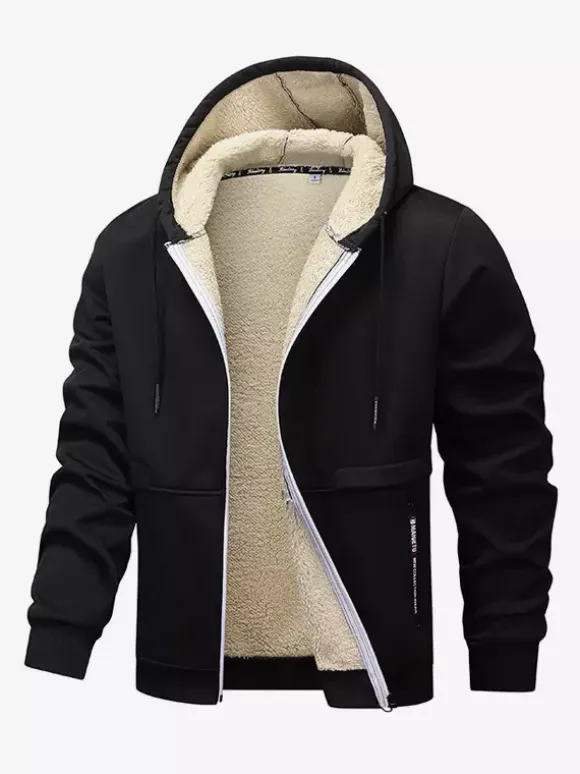 Men’s Hooded Fleece Jackets Long Sleeve Zip Closure Winter Coats