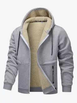 Men’s Hooded Fleece Jackets Long Sleeve Zip Closure Winter Coats