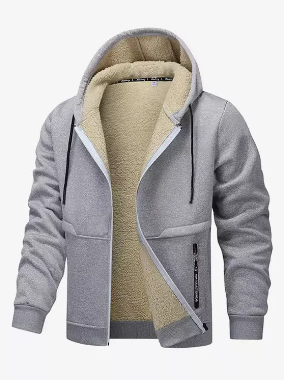 Men’s Hooded Fleece Jackets Long Sleeve Zip Closure Winter Coats