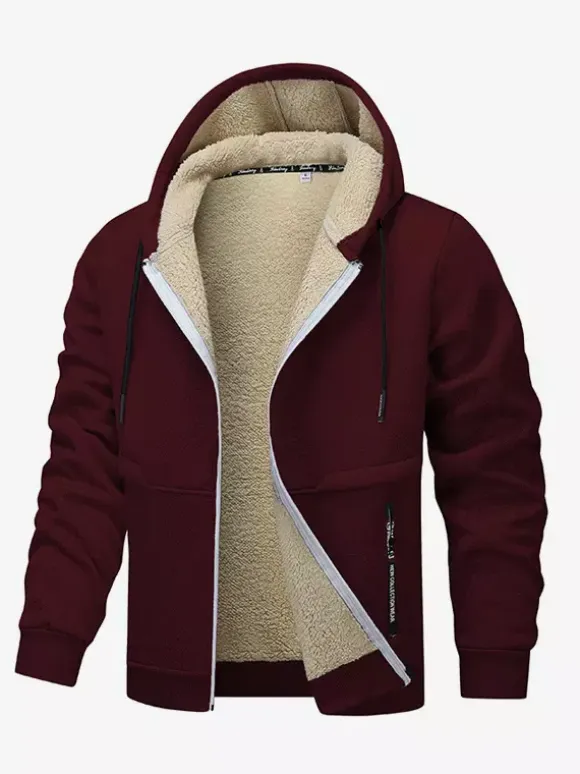 Men’s Hooded Fleece Jackets Long Sleeve Zip Closure Winter Coats