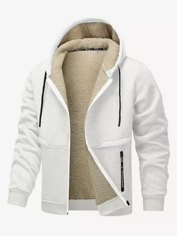 Men’s Hooded Fleece Jackets Long Sleeve Zip Closure Winter Coats