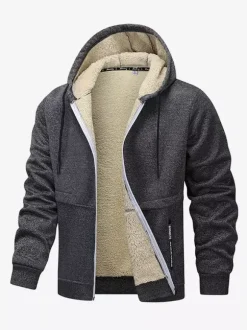 Men’s Hooded Fleece Jackets Long Sleeve Zip Closure Winter Coats