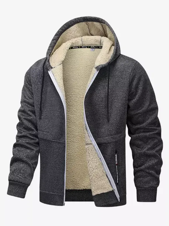 Men’s Hooded Fleece Jackets Long Sleeve Zip Closure Winter Coats